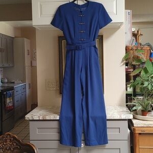 VTG Debra Michaels Royal Blue Jumpsuit Short Sleeve Belted Size 4P